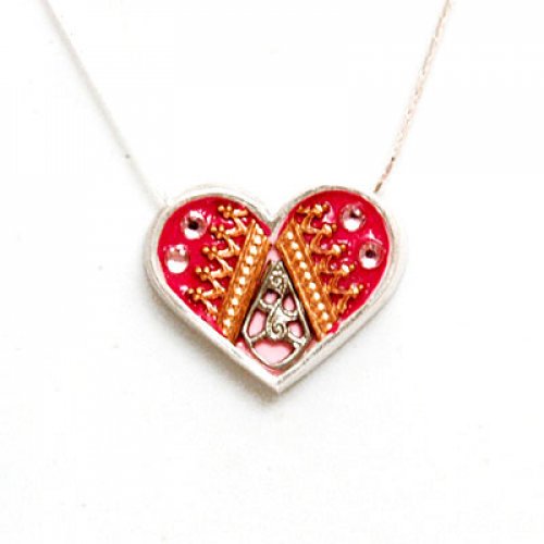 Pink and Red Silver Heart Necklace - Ester Shahaf