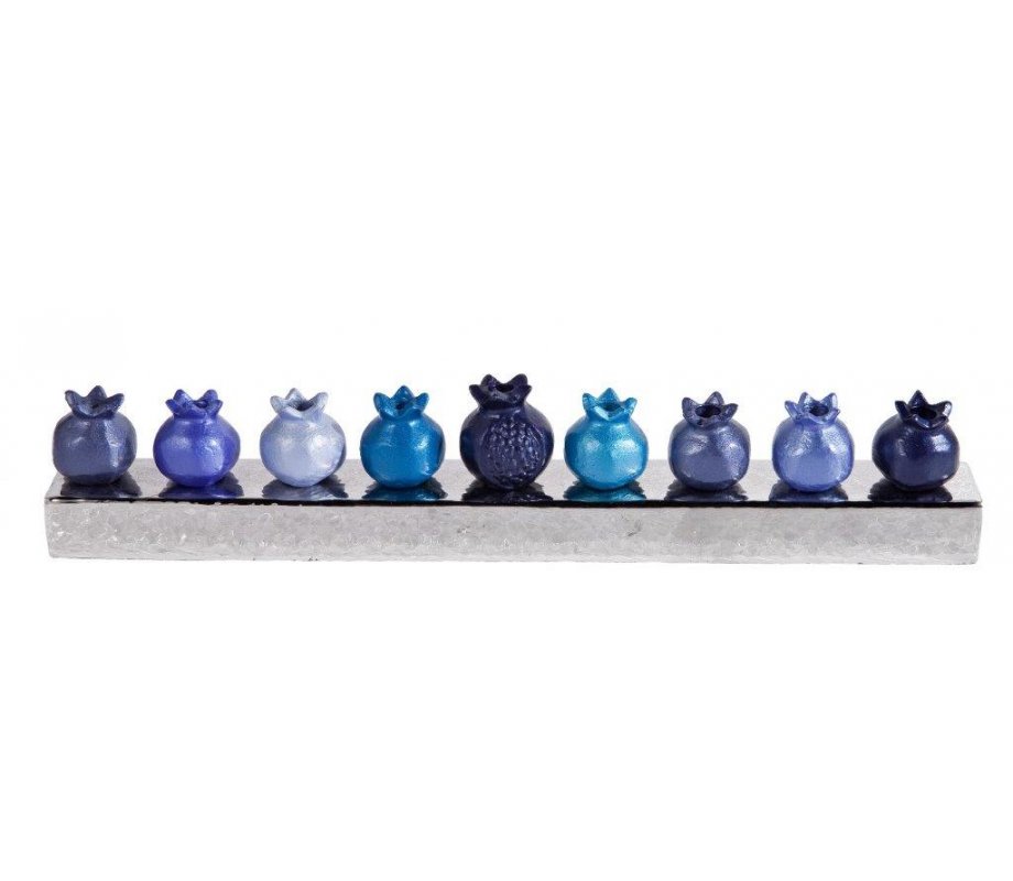 Pomegranate Anodized Aluminum Chanukah Menorah, Blue - Yair Emanuel