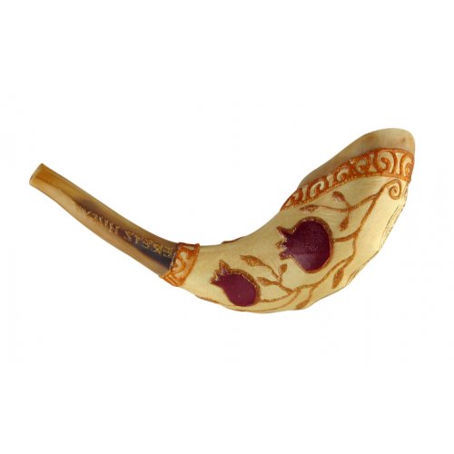 Pomegranate Hand Painted Light Ram's Horn Shofar