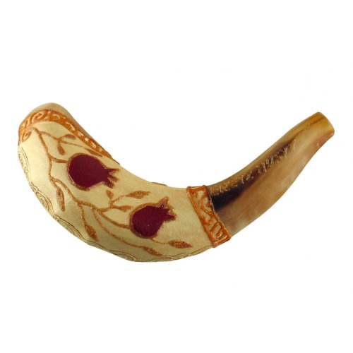 Pomegranate Hand Painted Light Ram's Horn Shofar