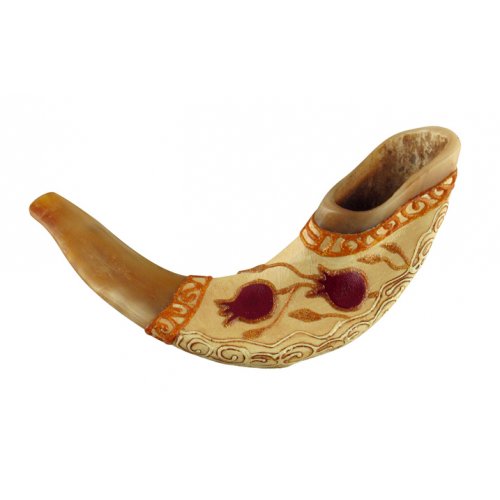 Pomegranate Hand Painted Light Ram's Horn Shofar