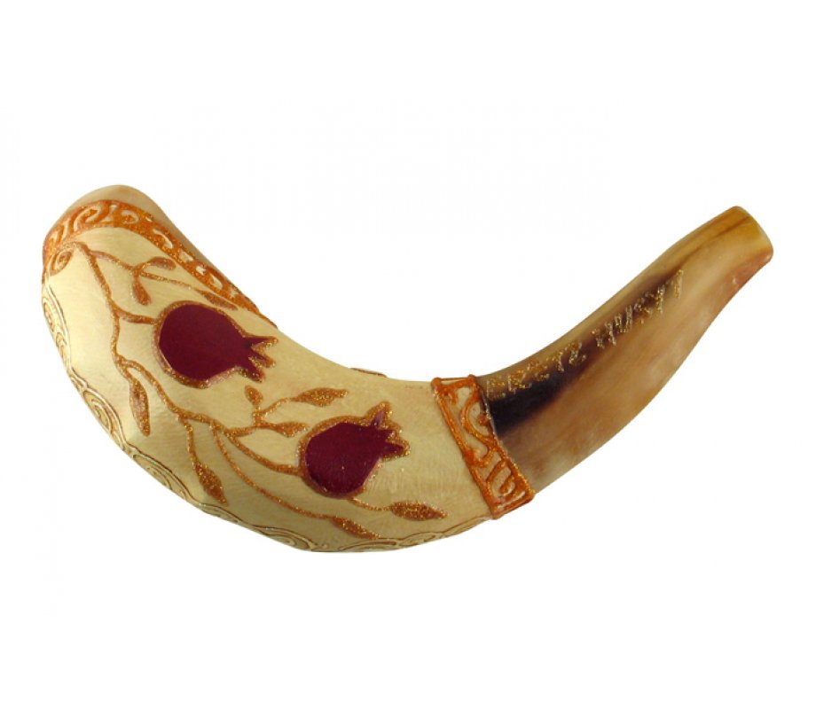 Pomegranate Hand Painted Light Ram's Horn Shofar