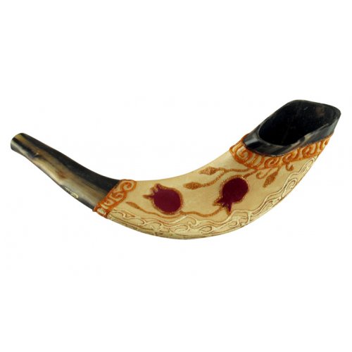 Pomegranate Painted Ram's Horn Shofar - Dark