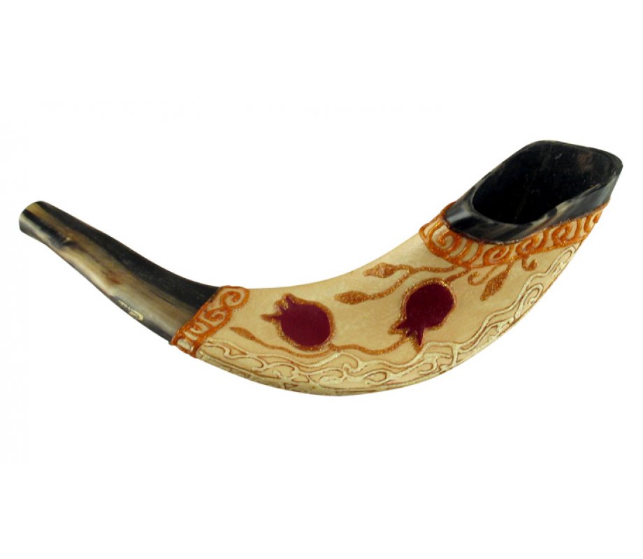 Pomegranate Painted Ram's Horn Shofar - Dark