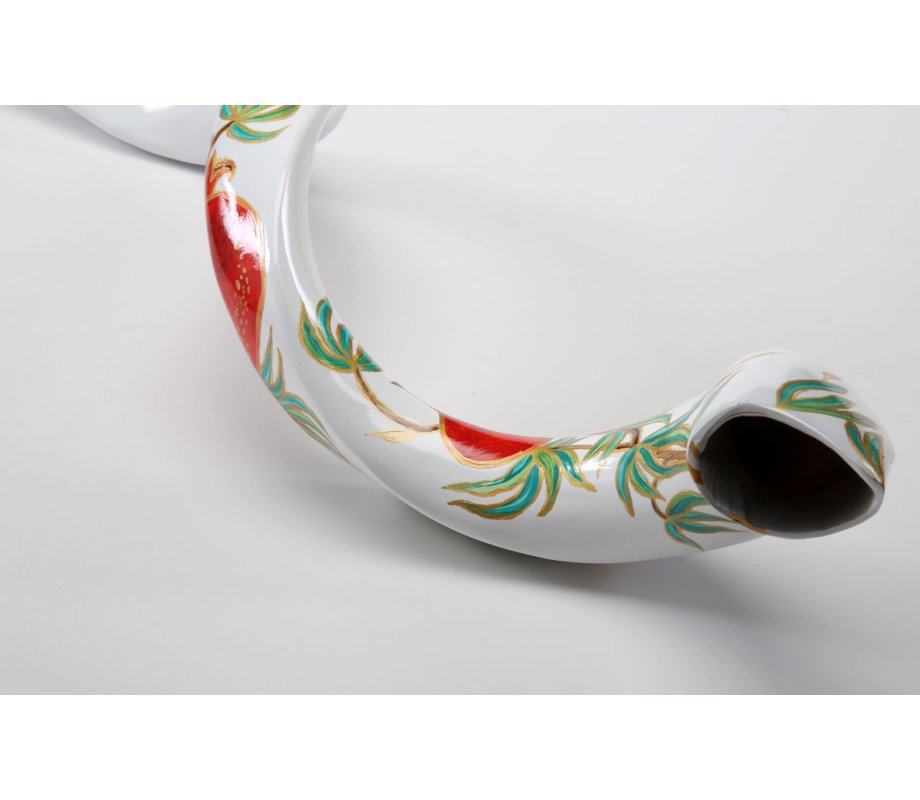 Pomegranate on White Background Hand Painted Yemenite Shofar
