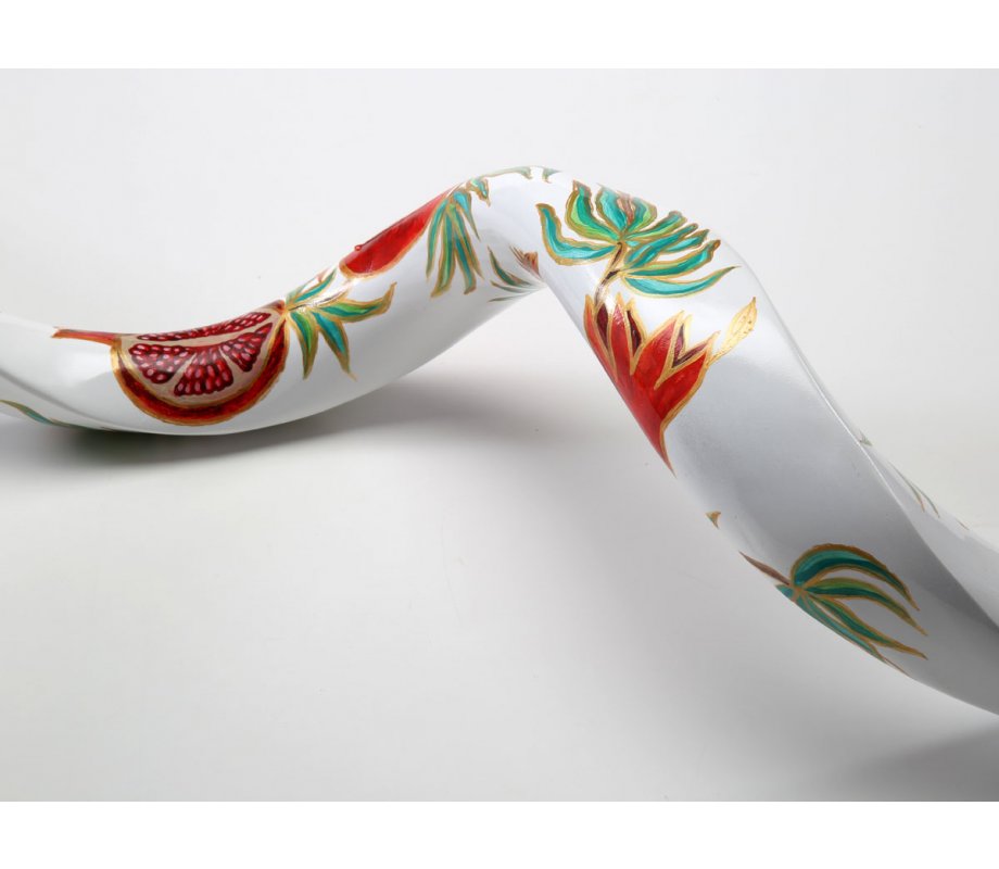 Pomegranate on White Background Hand Painted Yemenite Shofar