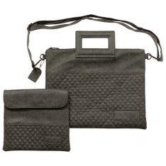 Prayer Shawl & Tefillin Bag of Faux Leather, Shoulder Strap and Handle, Gray