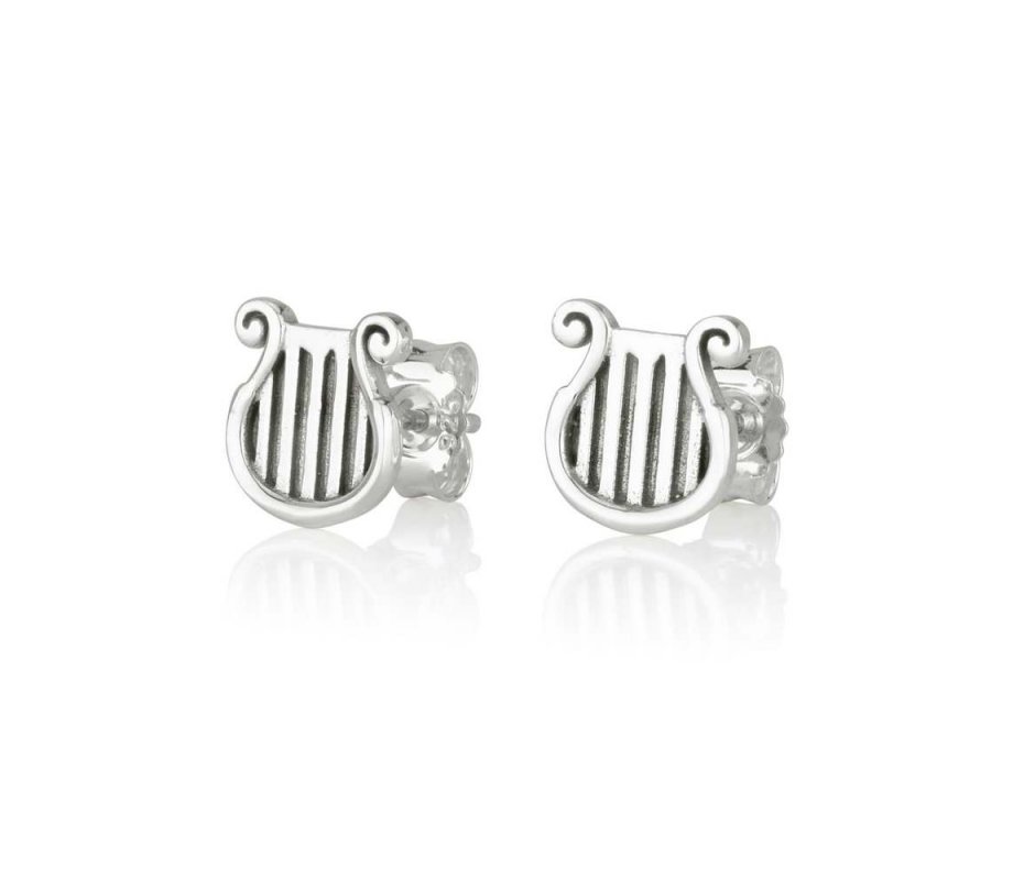 Pure Sterling Silver Earrings - Lyre of King David Image