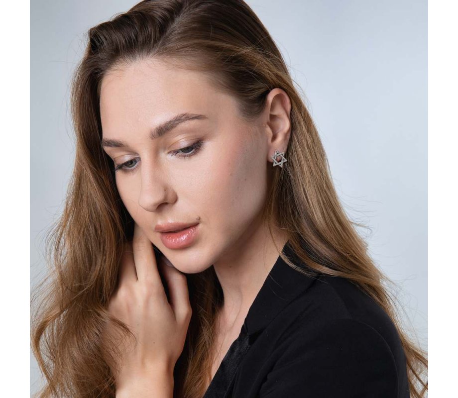 Pure Sterling Silver Earrings - Star of David Interlocking