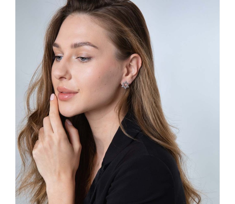 Pure Sterling Silver Earrings - Star of David Interlocking