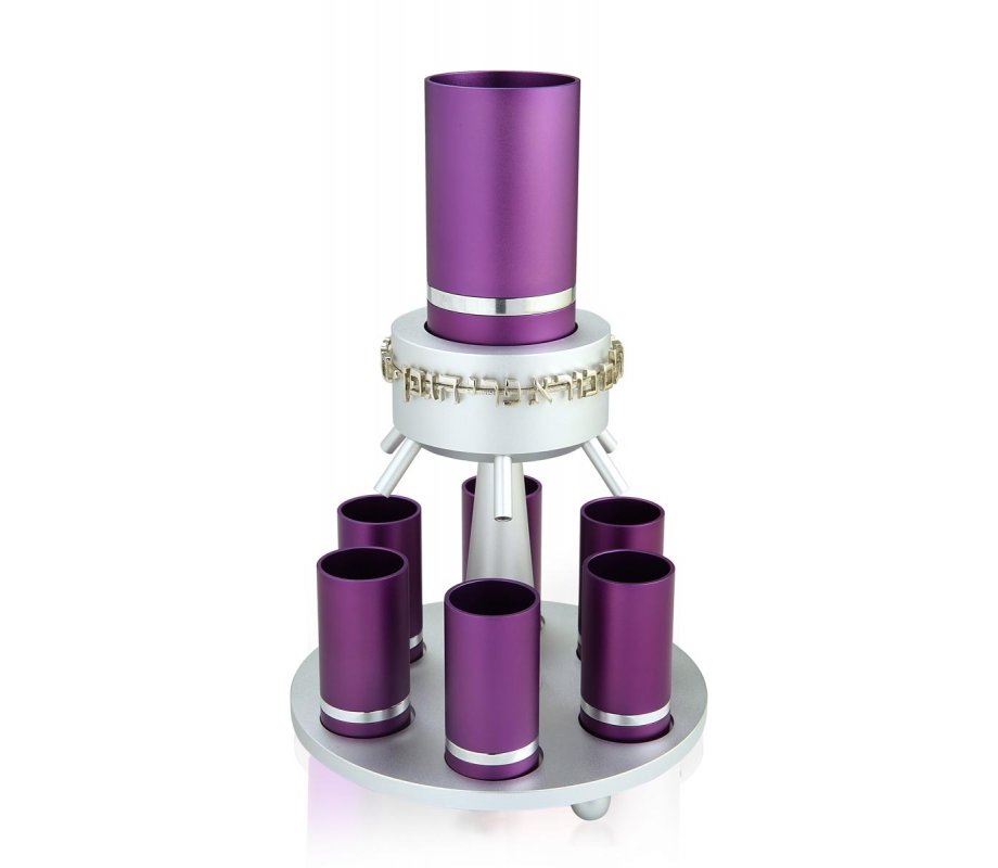 Purple Anodized Aluminum Wine Fountain Silver Line by Dabbah Judaica