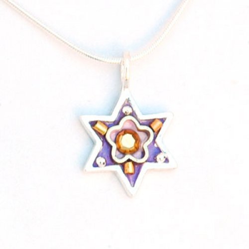 Purple Star of David Necklace with Flower - Shahaf