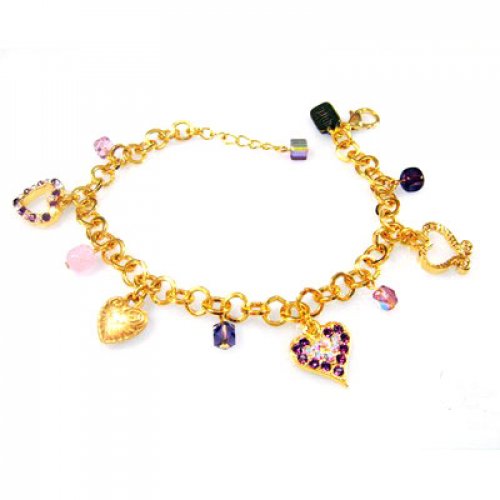 Purple and Pink Heart Charm Bracelet - Edita