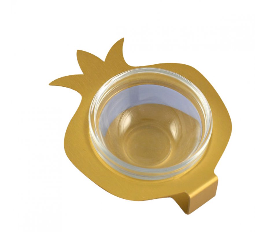 Raised Pomegranate Charoset Dish Gold - Aluminum and Glass by Shraga Landesman