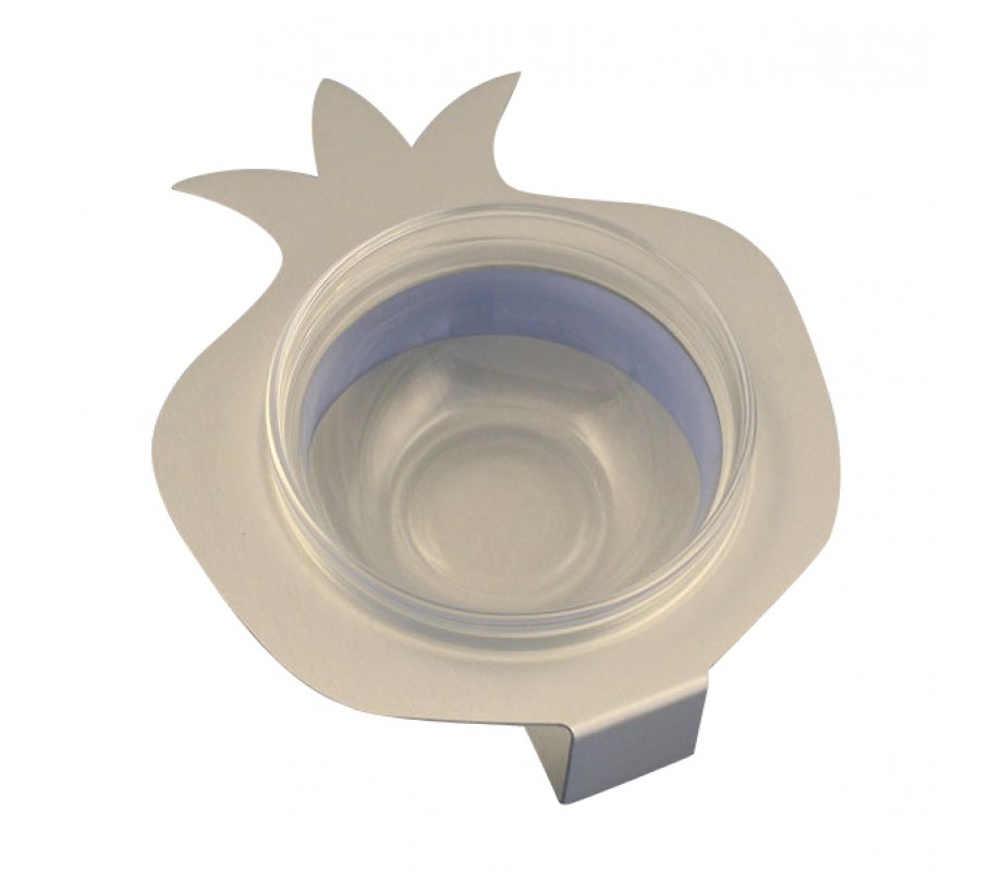 Raised Pomegranate Charoset Dish Silver - Aluminum and Glass by Shraga Landesman