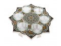 Raised Seder Plate with Bowls, Mustard Gray and Black Mandala - Dorit Judaica