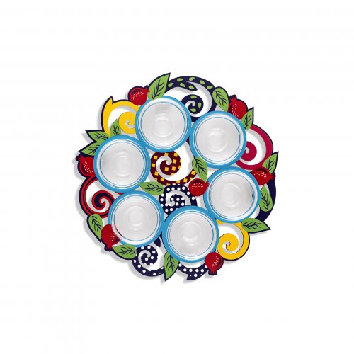 Raised Seder Plate with Colorful Leaves and Pomegranates - Dorit Judaica