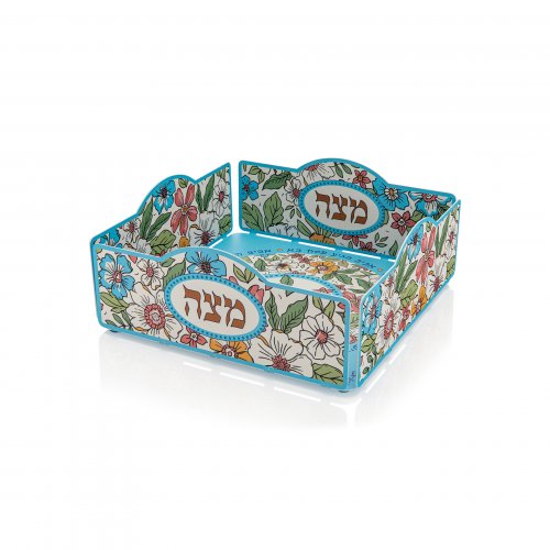Raised Square Matzah Tray with Colorful Flower Design - Dorit Judaica
