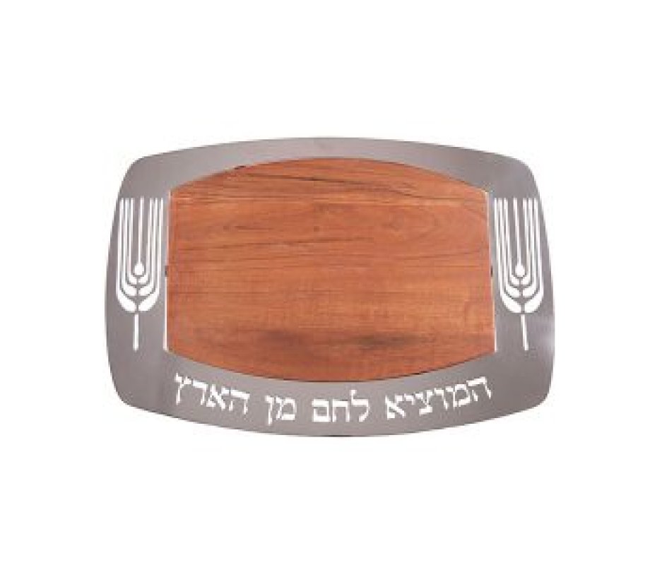 Rectangle Wood Challah Board - Wheat Design and Blessing Words- Yair Emanuel