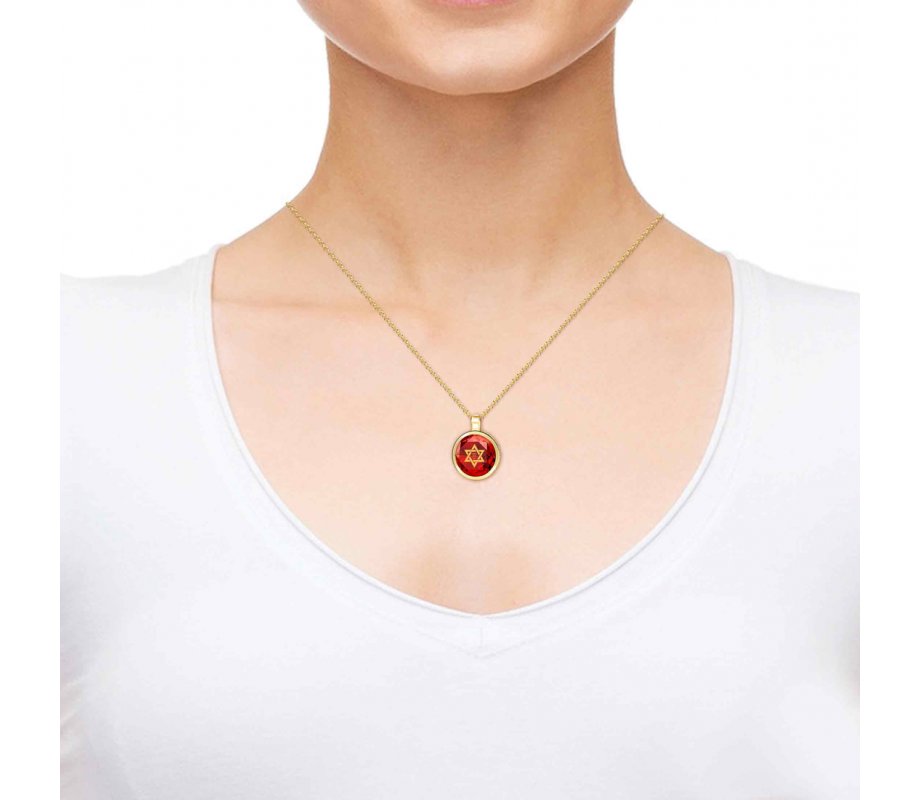Red Shema Star of David Goldfilled Pendant By Nano Jewelry