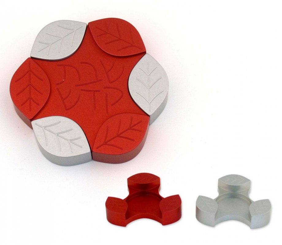 Red Anodized Aluminum Travel Candle Holders, Leaf Collection - Avner Agayof