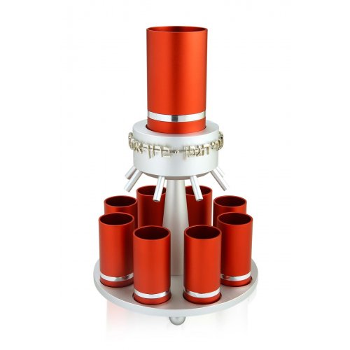 Red Anodized Aluminum Wine Fountain Silver Line 8 Cups by Benny Dabbah