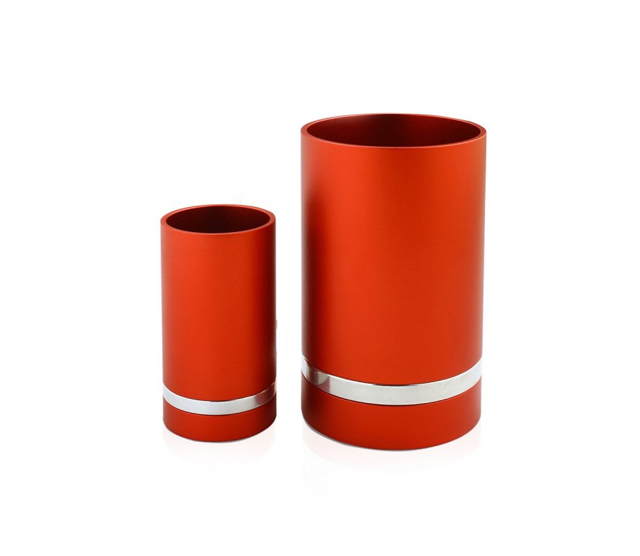 Red Anodized Aluminum Wine Fountain Silver Line 8 Cups by Benny Dabbah