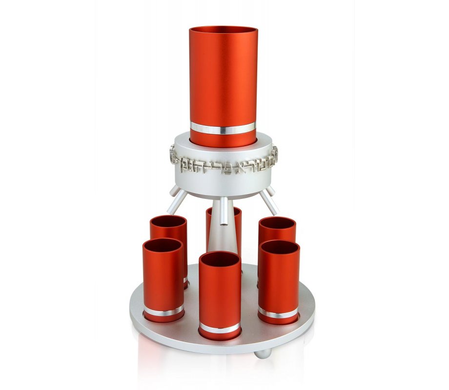 Red Anodized Aluminum Wine Fountain Silver Line by Dabbah Judaica