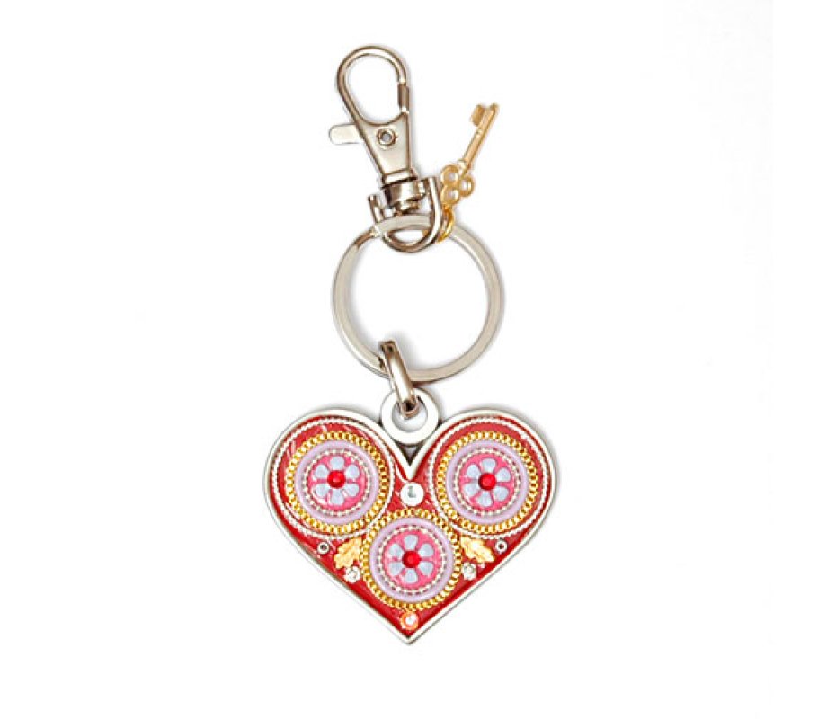 Red Heart with Flower Keychain by Shahaf