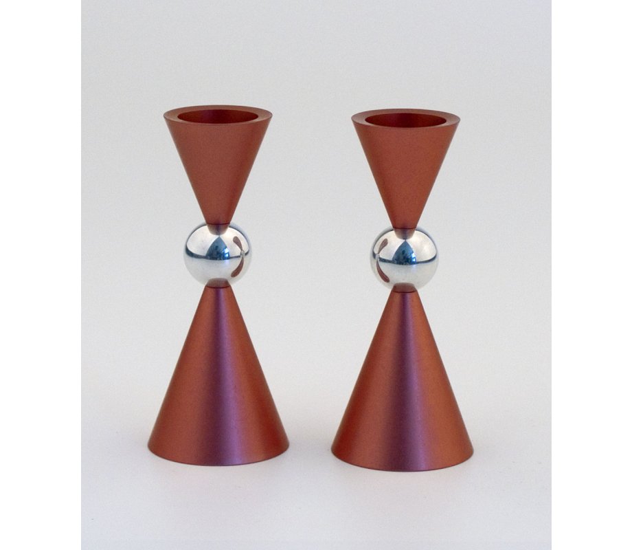 Red Mini Ball Shabbat Candlesticks by Agayof