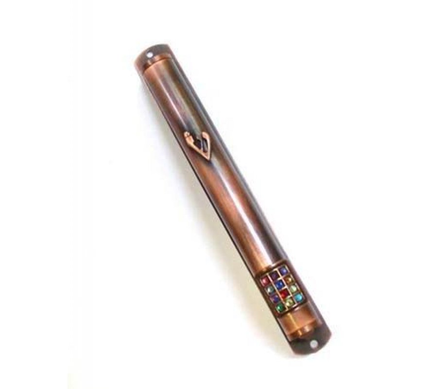 Red Pewter Choshen Mezuzah Case