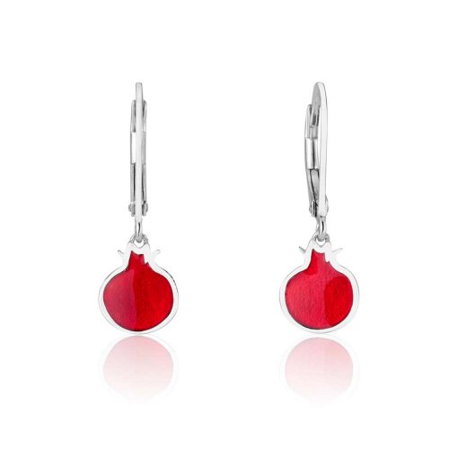 Red Pomegranates Dangle Earrings - Sterling Silver