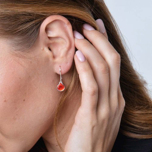 Red Pomegranates Dangle Earrings - Sterling Silver