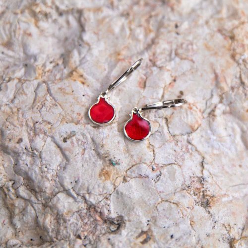 Red Pomegranates Dangle Earrings - Sterling Silver