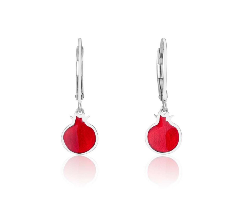 Red Pomegranates Dangle Earrings - Sterling Silver