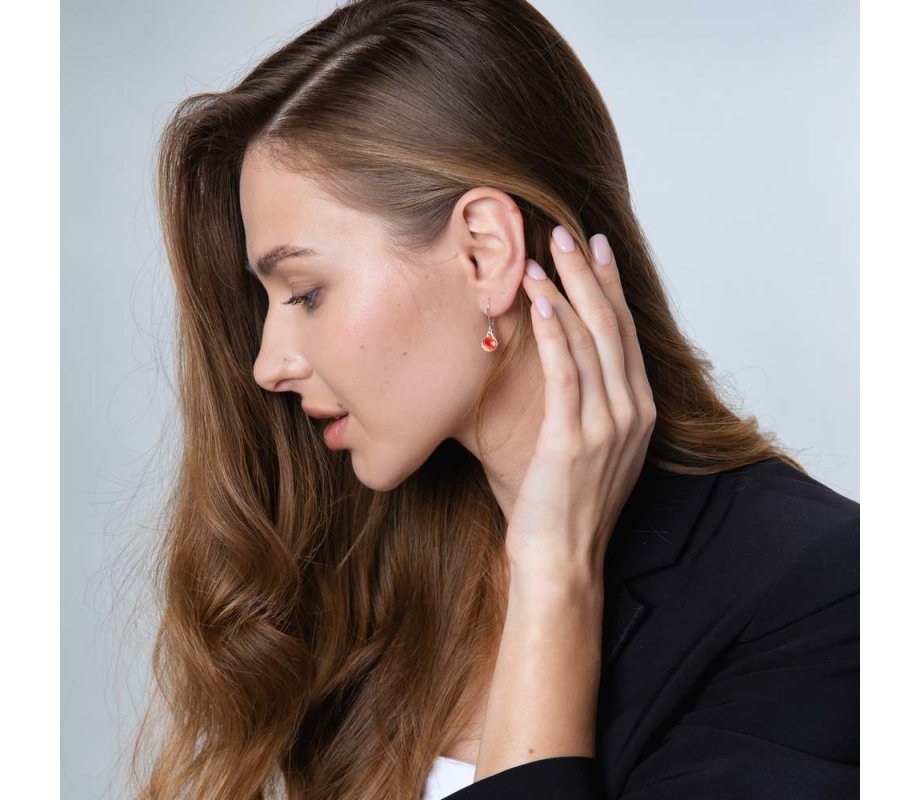 Red Pomegranates Dangle Earrings - Sterling Silver