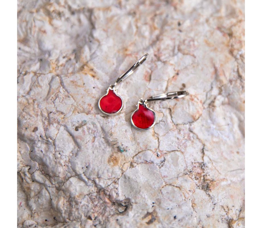 Red Pomegranates Dangle Earrings - Sterling Silver