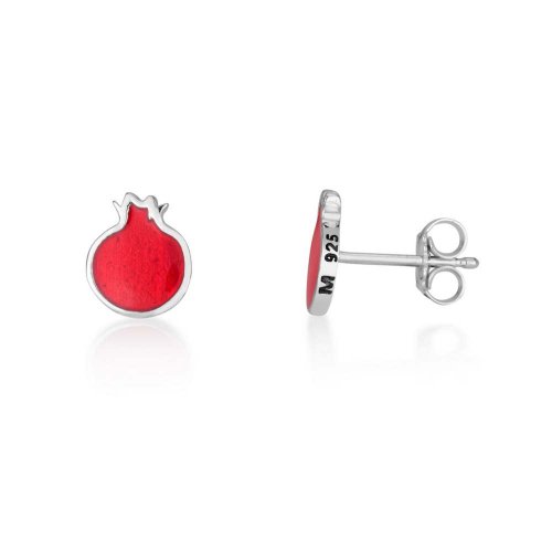 Red Pomegranates Stud Earrings - Sterling Silver