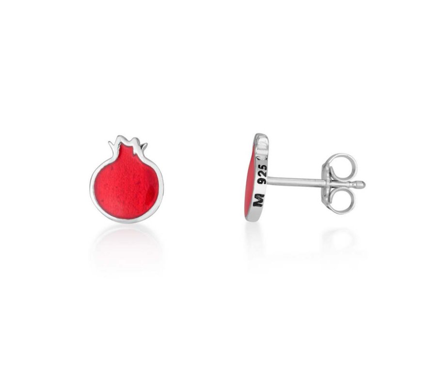 Red Pomegranates Stud Earrings - Sterling Silver