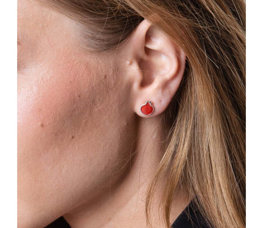 Red Pomegranates Stud Earrings - Sterling Silver