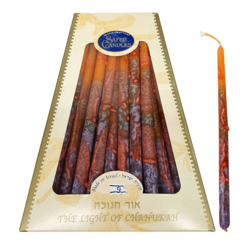 Red and Orange Fiery Colors of Handmade Safed Dripless Hanukkah Candles -