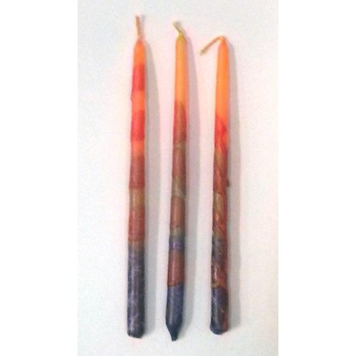 Red and Orange Fiery Colors of Handmade Safed Dripless Hanukkah Candles -