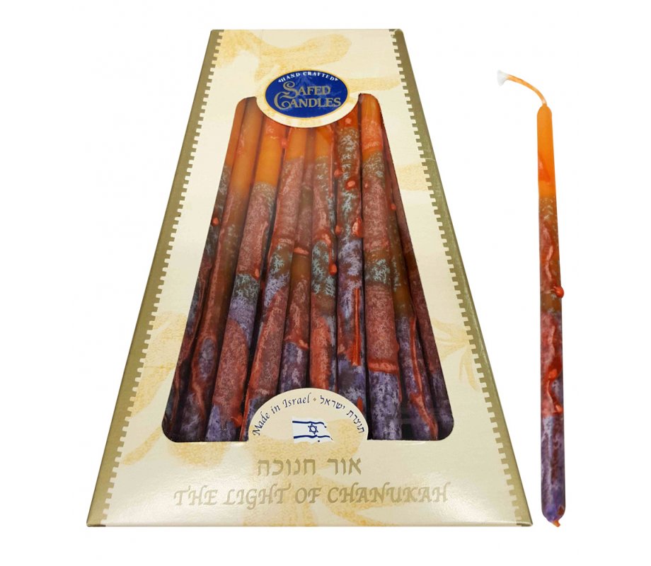Red and Orange Fiery Colors of Handmade Safed Dripless Hanukkah Candles -