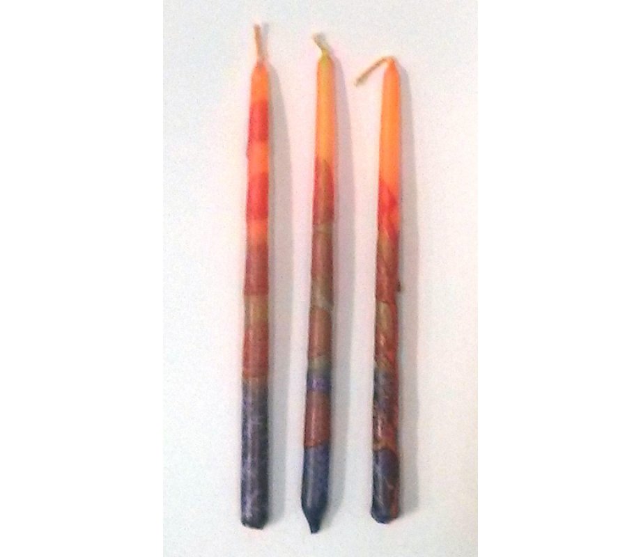 Red and Orange Fiery Colors of Handmade Safed Dripless Hanukkah Candles -