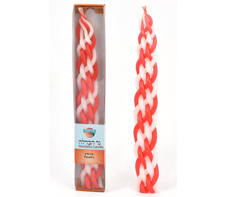 Red and White Handmade Braided Paraffin Wax Havdalah Candle