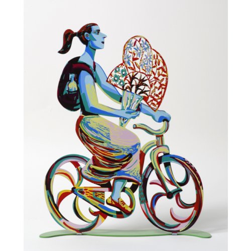 Rider with Flowers Free Standing Double Sided Bicycle Sculpture - David Gerstein