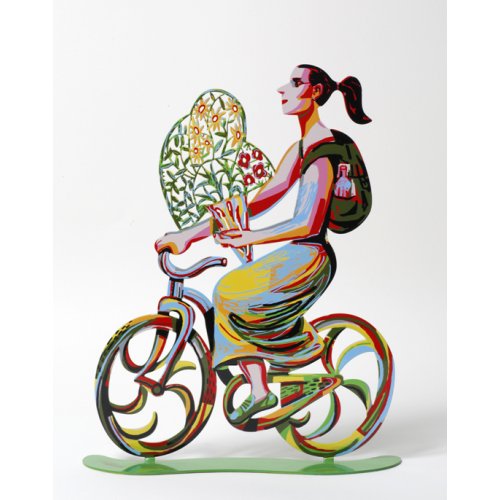 Rider with Flowers Free Standing Double Sided Bicycle Sculpture - David Gerstein