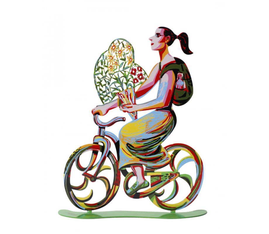 Rider with Flowers Free Standing Double Sided Bicycle Sculpture - David Gerstein