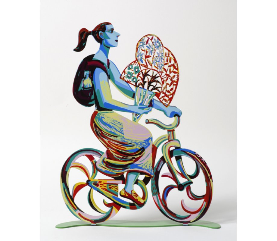 Rider with Flowers Free Standing Double Sided Bicycle Sculpture - David Gerstein