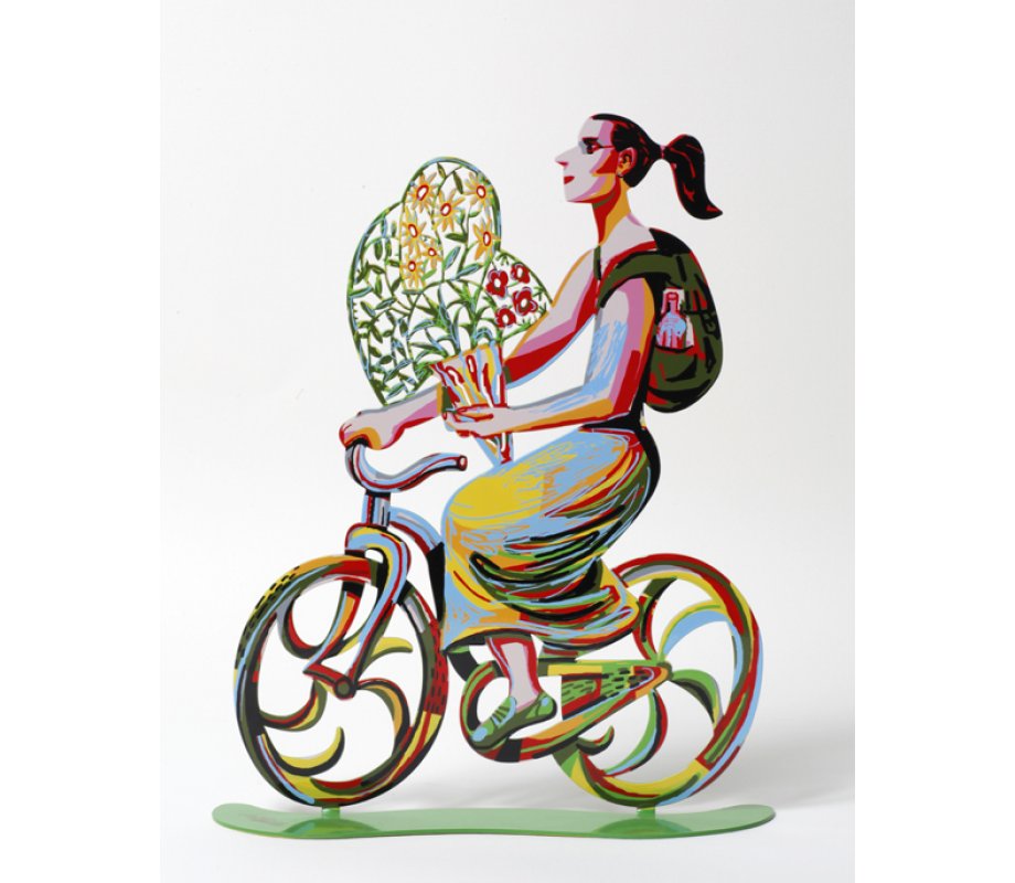 Rider with Flowers Free Standing Double Sided Bicycle Sculpture - David Gerstein